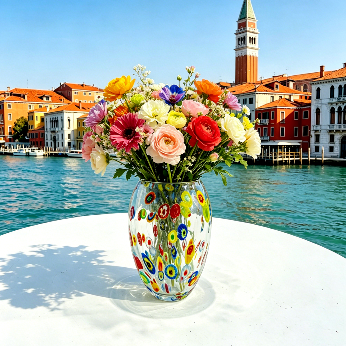 Murano Style Millefiori Art Glass Vase, Mini Multicolor Bud Vase & Pencil Holder, 5.1 Inch