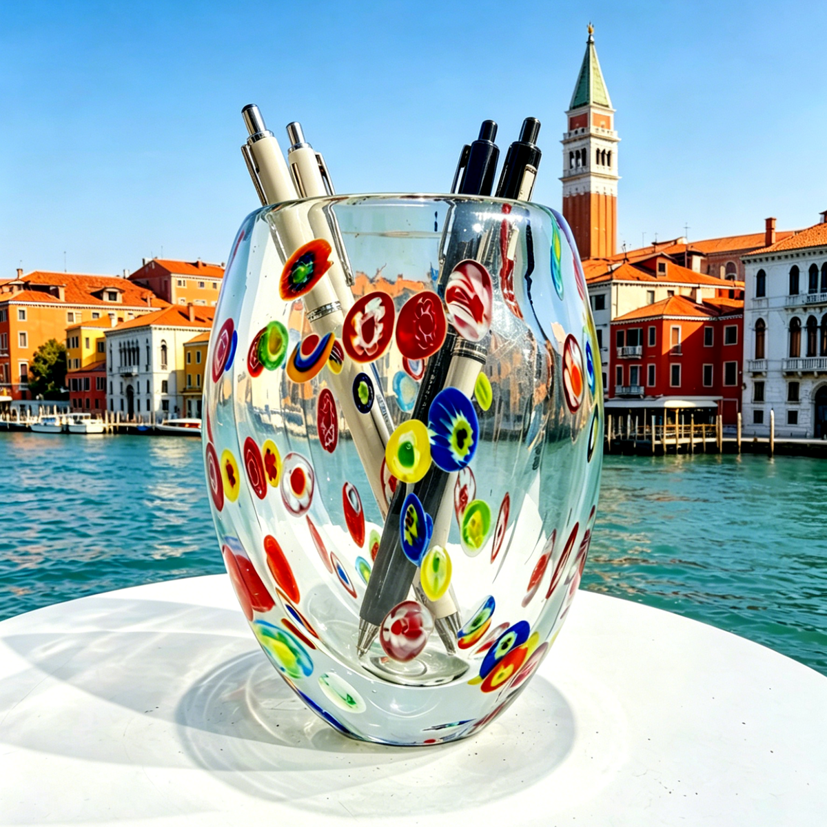 Murano Style Millefiori Art Glass Vase, Mini Multicolor Bud Vase & Pencil Holder, 5.1 Inch