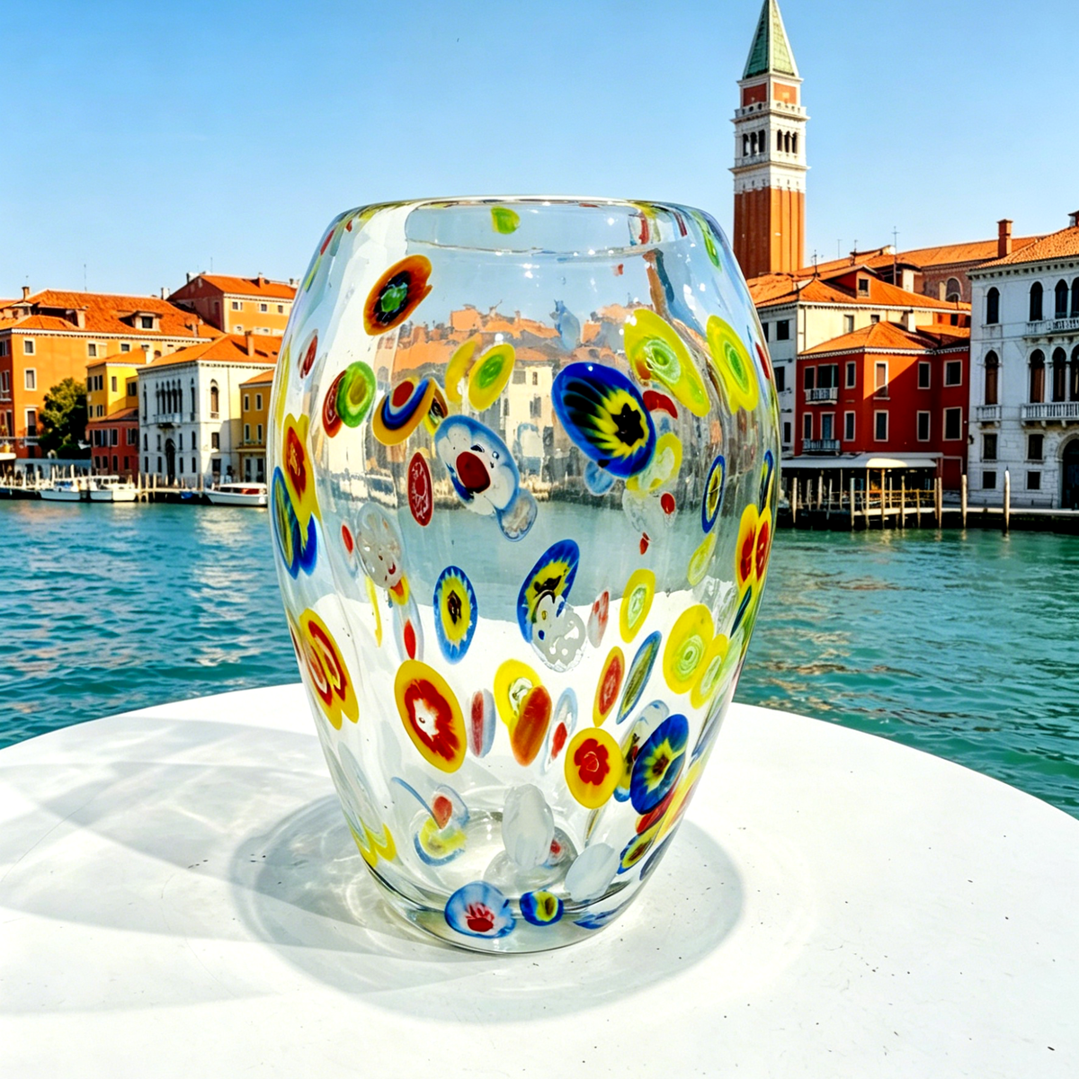 Murano Style Millefiori Art Glass Vase, Mini Multicolor Bud Vase & Pencil Holder, 5.1 Inch