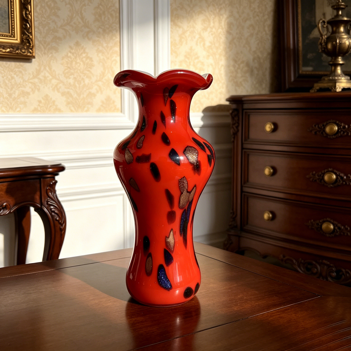 Vintage Red Art Glass Vase, 1970s Style