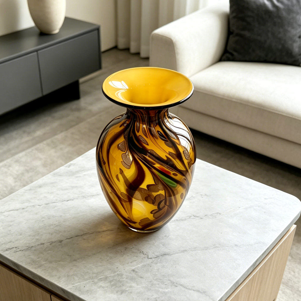 Vintage Murano Style Amber Art Glass Vase