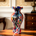 Vintage Murano Style Millefiori Glass Vase, Multicolor Art Glass Bud Vase, 20cm Decorative Statement Piece
