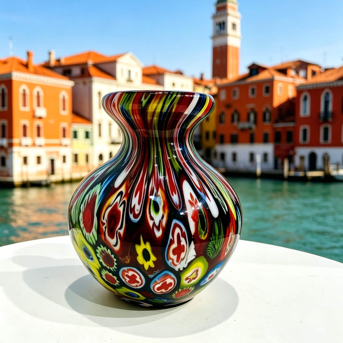 Vintage Murano-Style Millefiori Art Glass Vase, 3.9-Inch