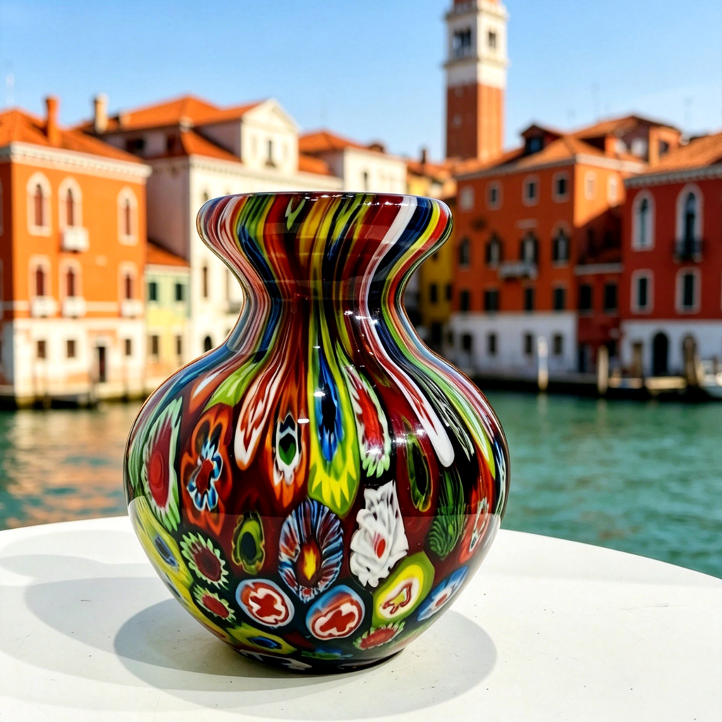 Vintage Murano-Style Millefiori Art Glass Vase, 3.9-Inch