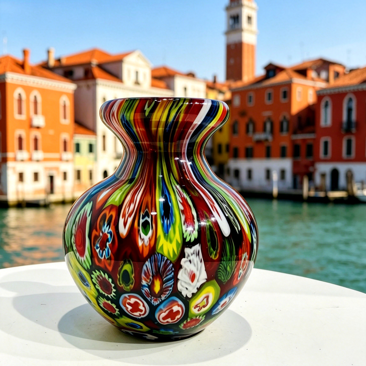 Vintage Murano-Style Millefiori Art Glass Vase, 3.9-Inch