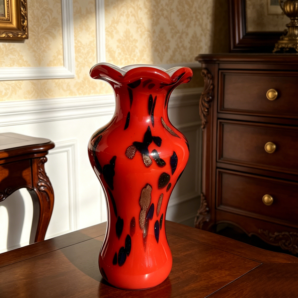 Vintage Red Art Glass Vase, 1970s Style