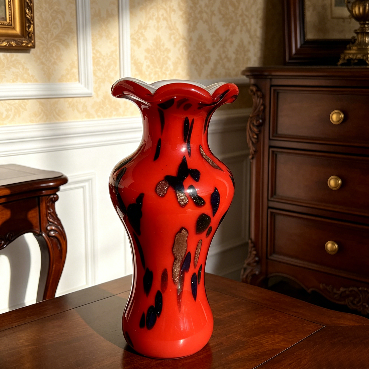 Vintage Red Art Glass Vase, 1970s Style