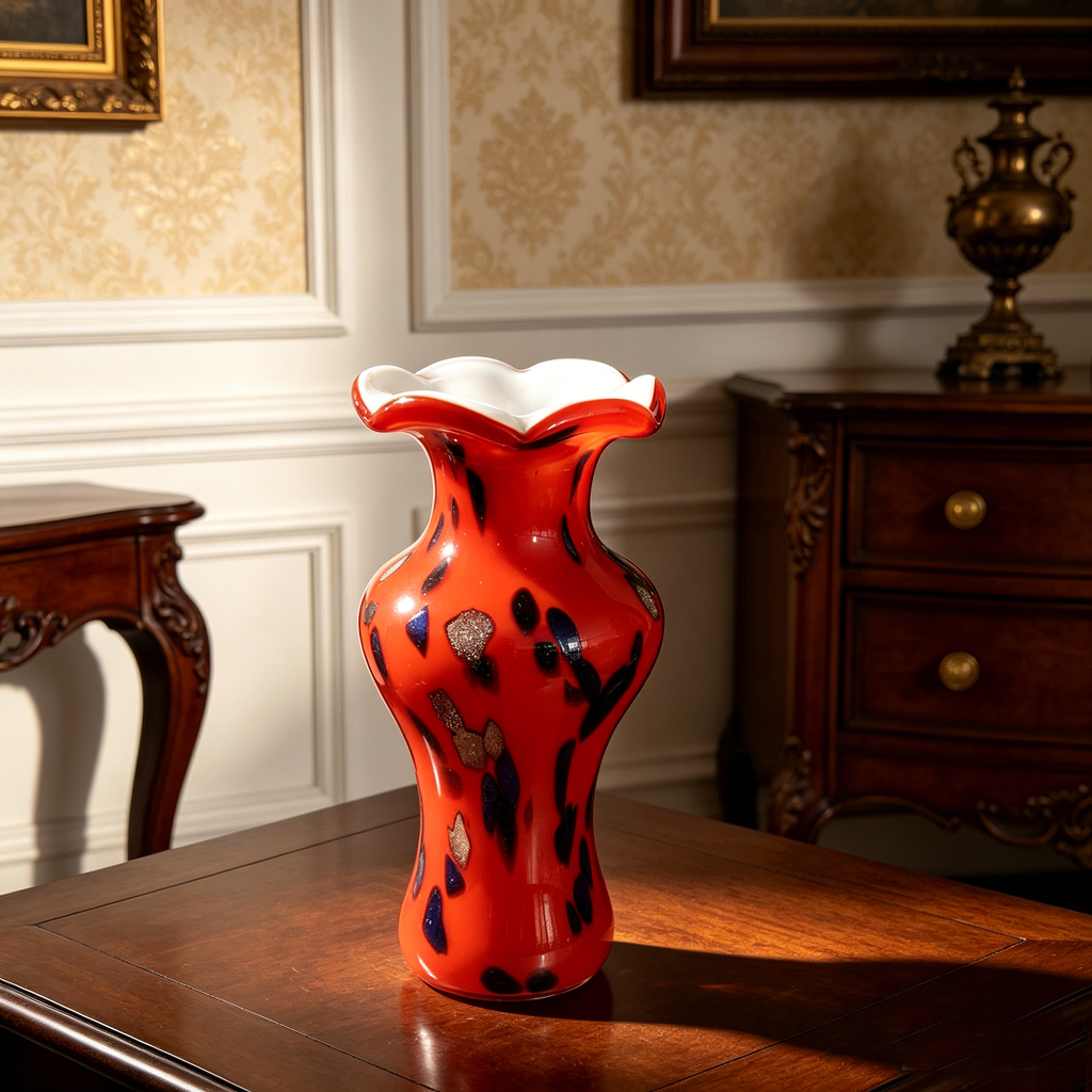 Vintage Red Art Glass Vase, 1970s Style
