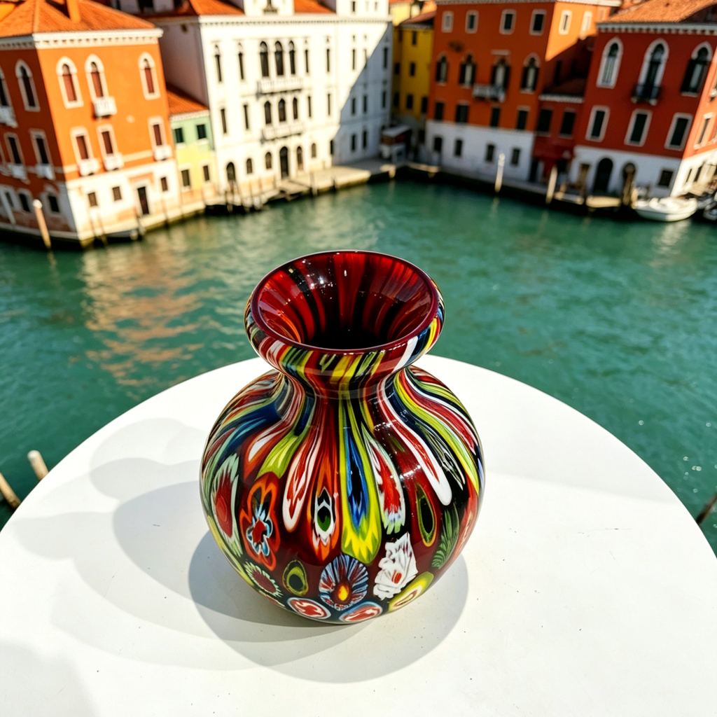 Vintage Murano-Style Millefiori Art Glass Vase, 3.9-Inch