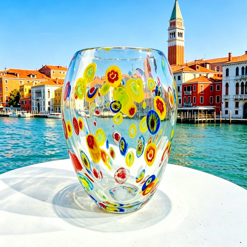 Murano Style Millefiori Art Glass Vase, Mini Multicolor Bud Vase & Pencil Holder, 5.1 Inch