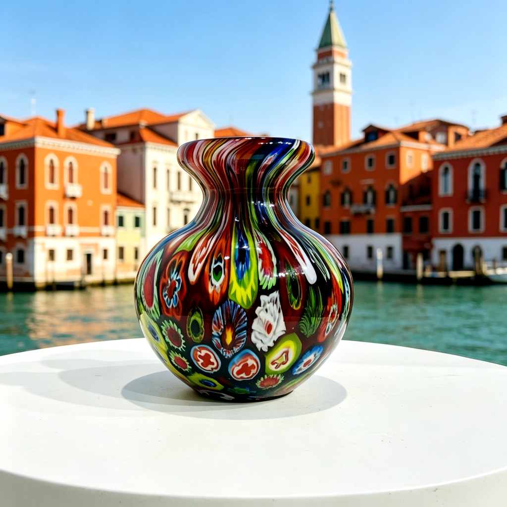 Vintage Murano-Style Millefiori Art Glass Vase, 3.9-Inch