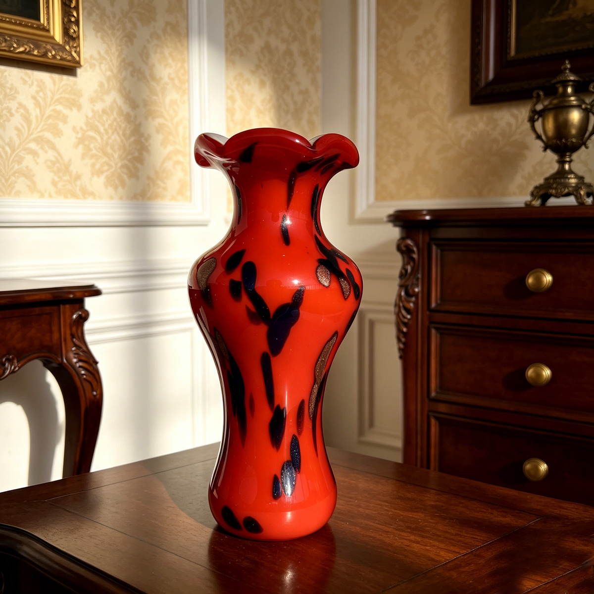 Vintage Red Art Glass Vase, 1970s Style