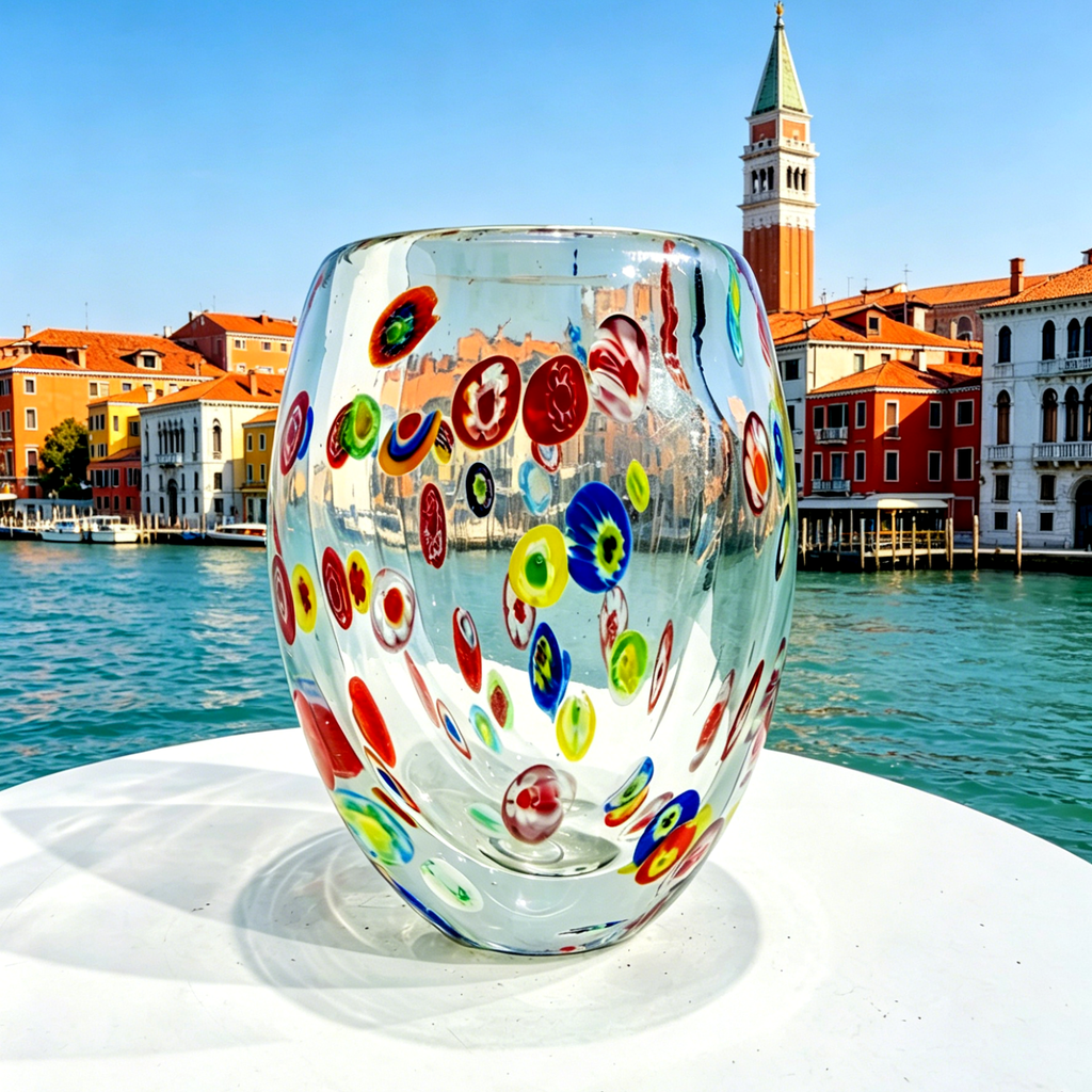 Murano Style Millefiori Art Glass Vase, Mini Multicolor Bud Vase & Pencil Holder, 5.1 Inch