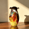 Hand-Blown Vintage Multicolor Art Glass Vase – Swirl Pattern, Ruffled Rim, One-of-a-Kind Retro Decor
