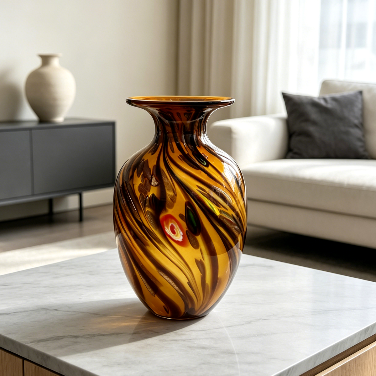 Vintage Murano Style Amber Art Glass Vase