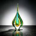 Handmade Sommerso Teardrop Glass Sculpture 13" | Twist Edge Refractive Table Decor Gift