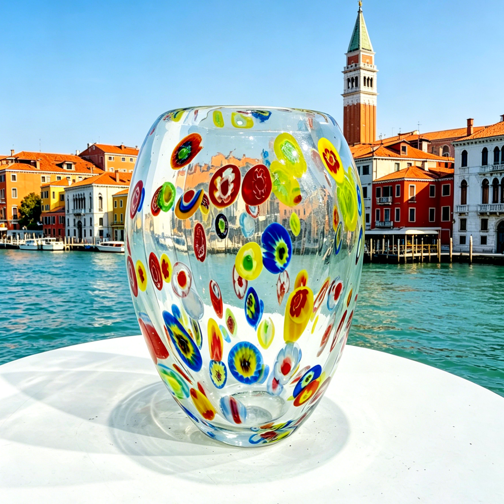 Murano Style Millefiori Art Glass Vase, Mini Multicolor Bud Vase & Pencil Holder, 5.1 Inch