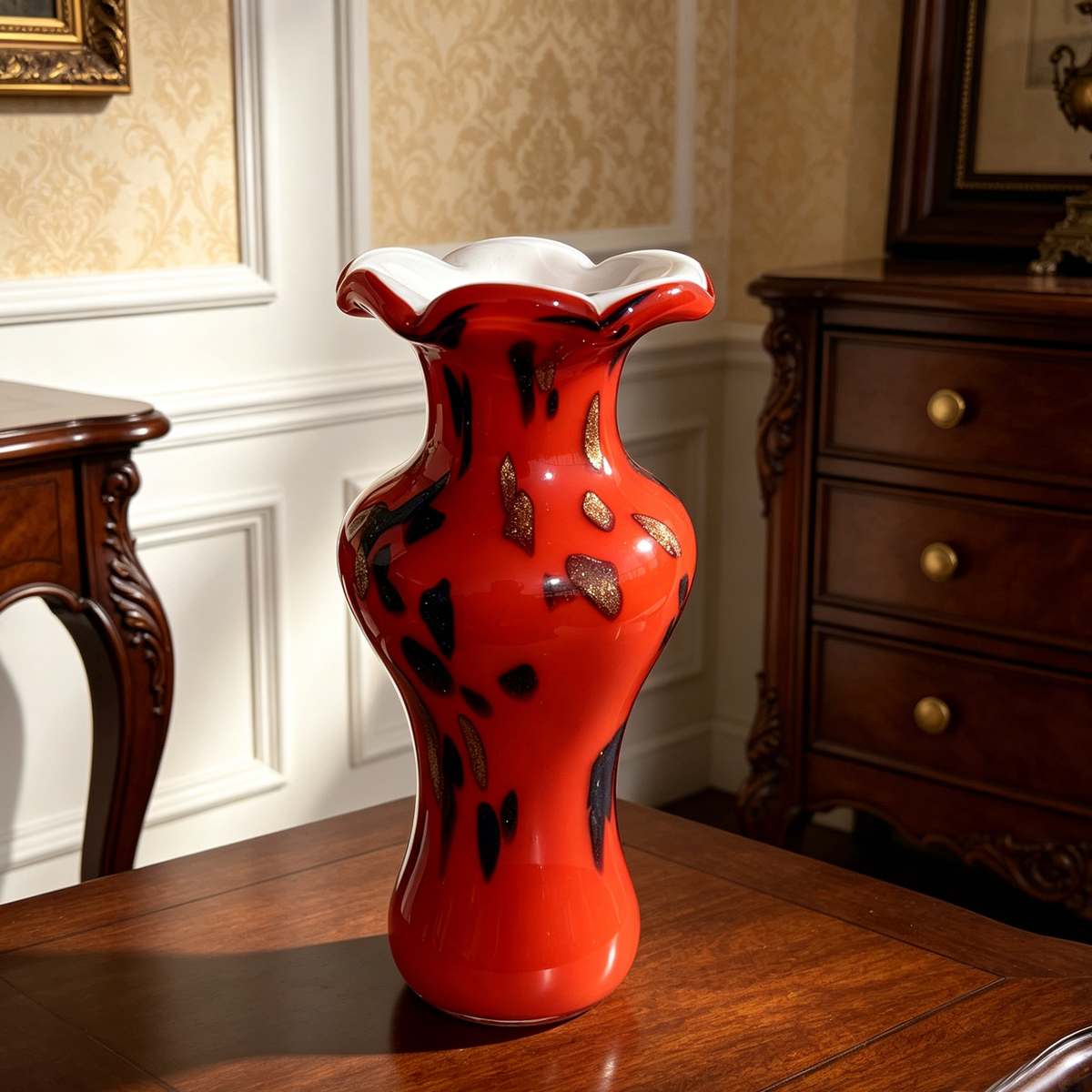Vintage Red Art Glass Vase, 1970s Style