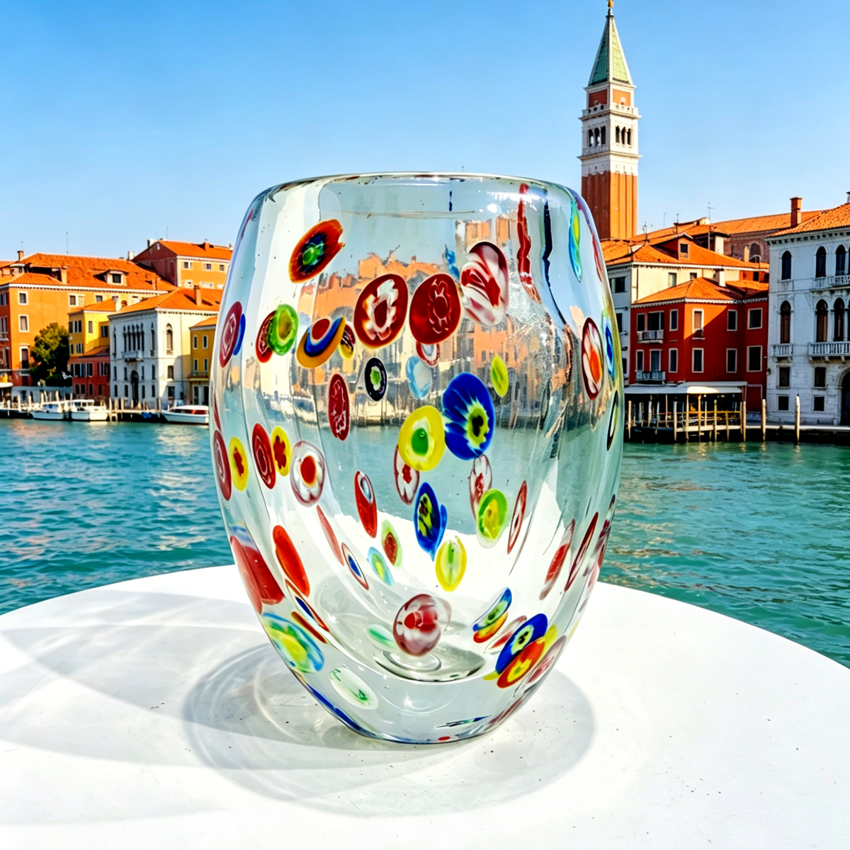 Murano Style Millefiori Art Glass Vase, Mini Multicolor Bud Vase & Pencil Holder, 5.1 Inch