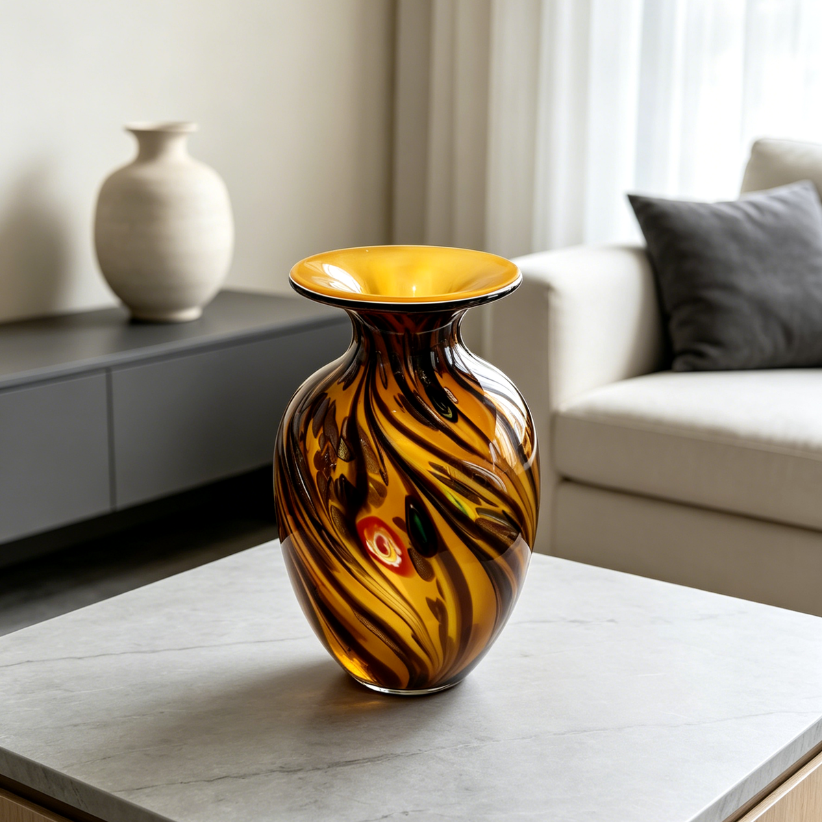 Vintage Murano Style Amber Art Glass Vase