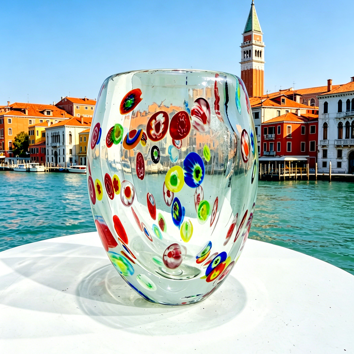 Murano Style Millefiori Art Glass Vase, Mini Multicolor Bud Vase & Pencil Holder, 5.1 Inch