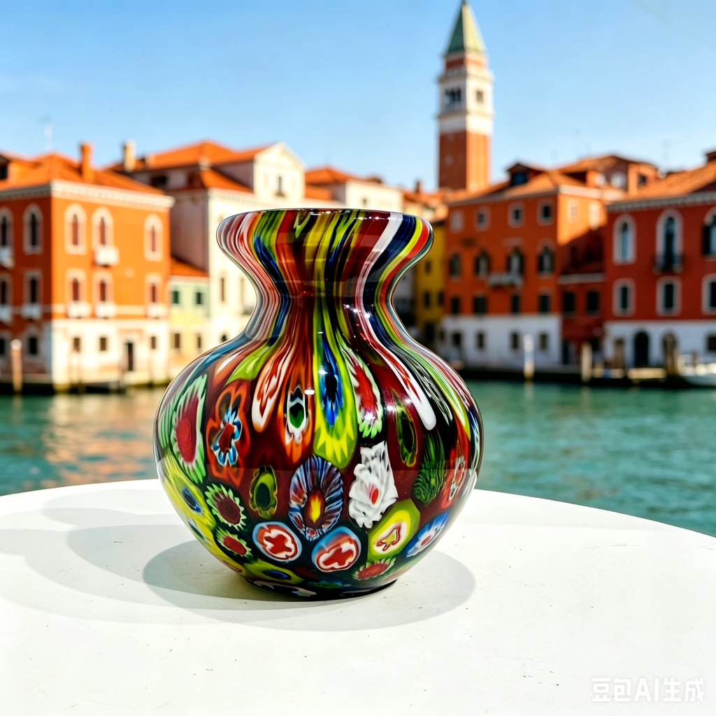 Vintage Murano-Style Millefiori Art Glass Vase, 3.9-Inch