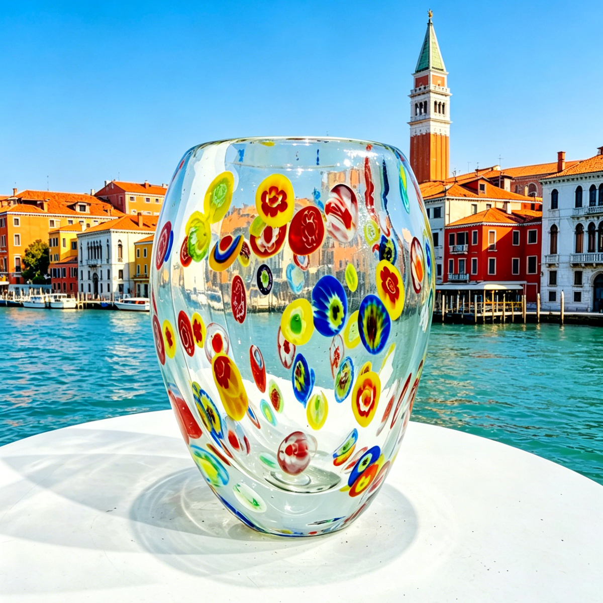 Murano Style Millefiori Art Glass Vase, Mini Multicolor Bud Vase & Pencil Holder, 5.1 Inch
