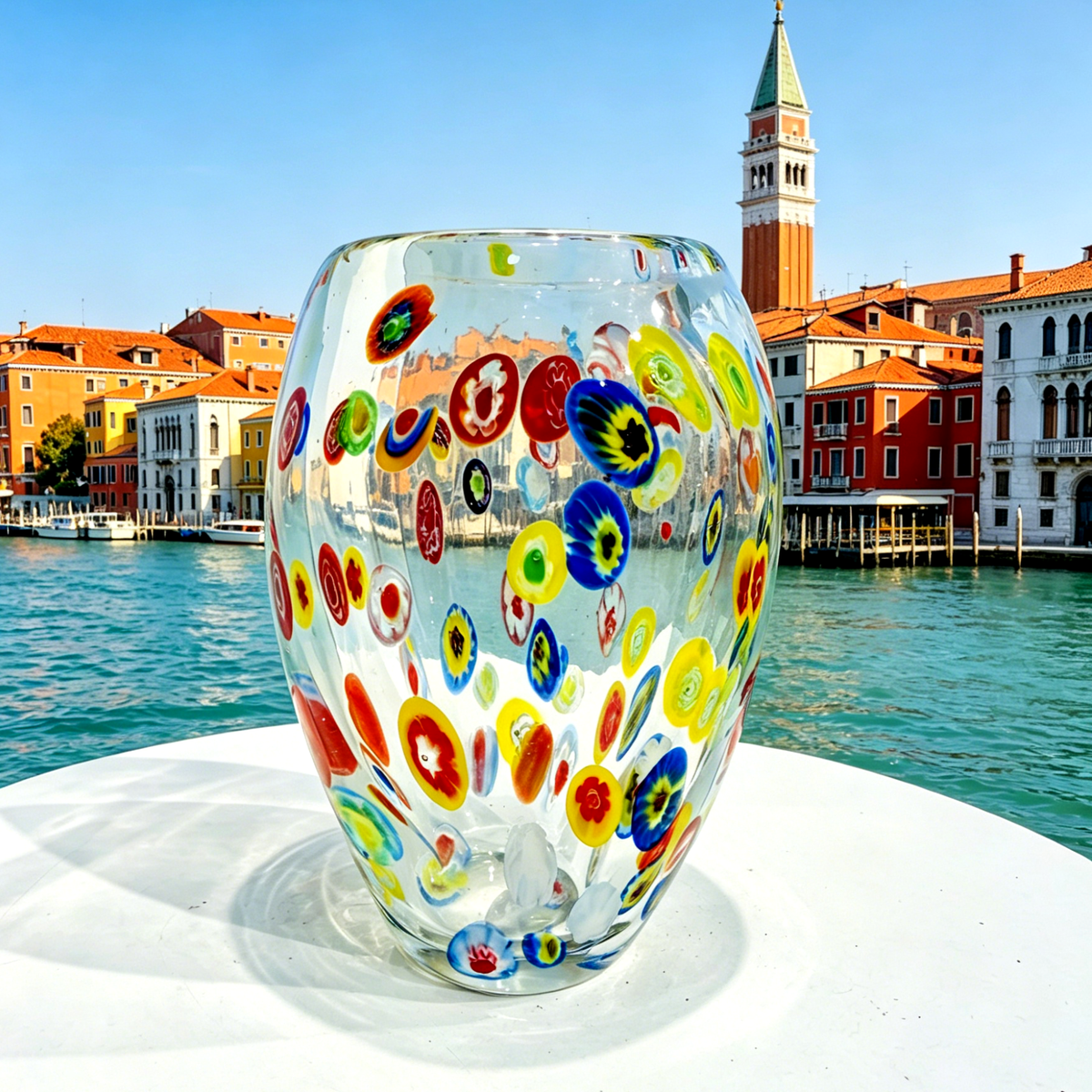 Murano Style Millefiori Art Glass Vase, Mini Multicolor Bud Vase & Pencil Holder, 5.1 Inch