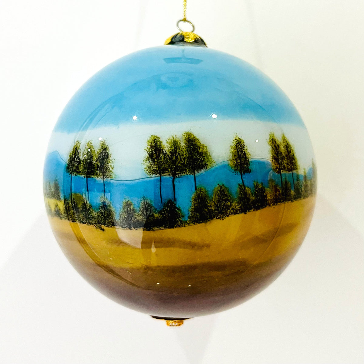 Vintage 1970s Hand-Painted Glass Hanging Ornament – 4-Inch Reverse-Painted Art Glass Ball, Heavenly Figures & Pastoral Landscape, Collectible European-Style Decor