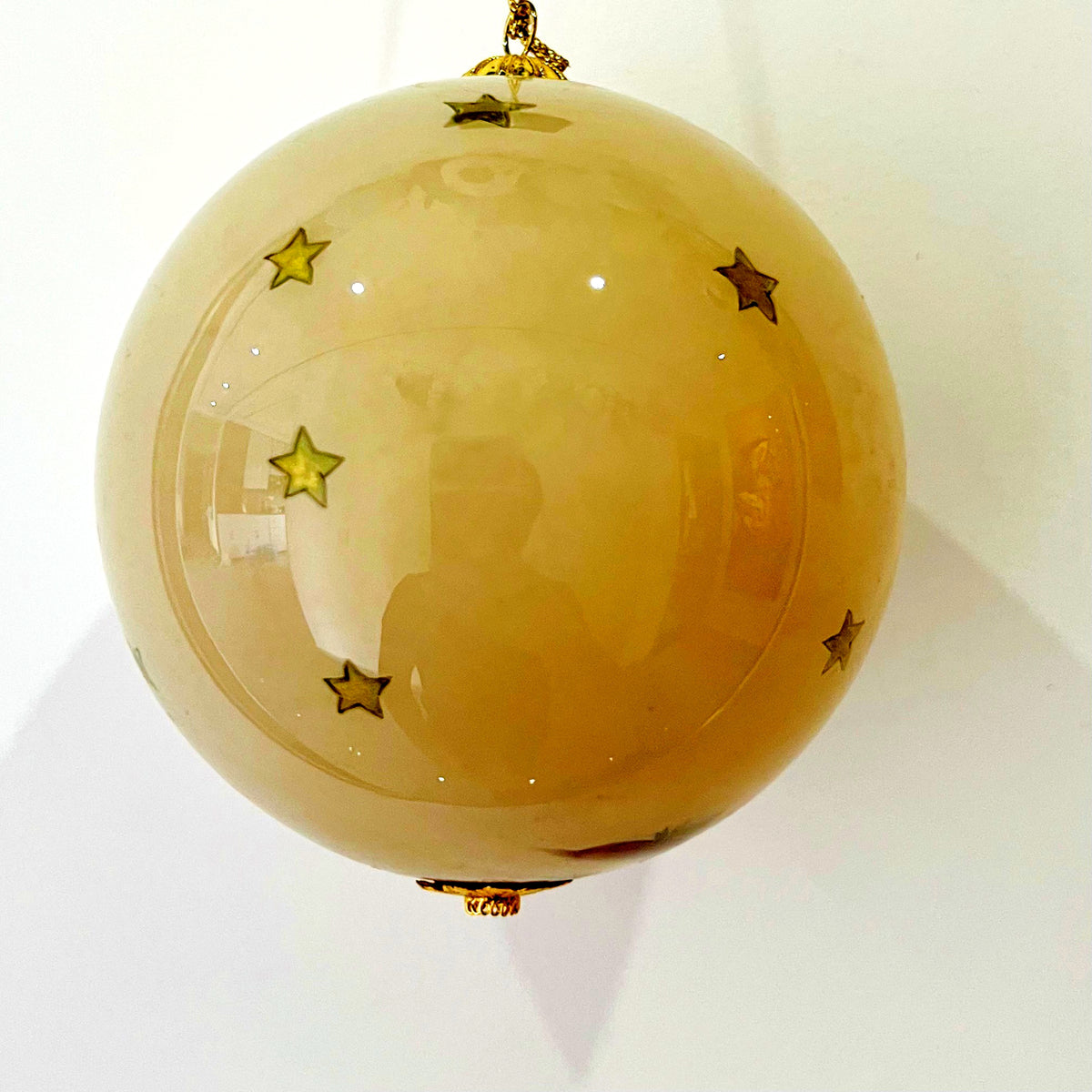 Vintage 4" Reverse Painted Glass Christmas Ornament, Classic Santa Claus with Naughty Nice List Inside Painted Bauble, Gold Star Holiday Decor with Velvet Gift Box