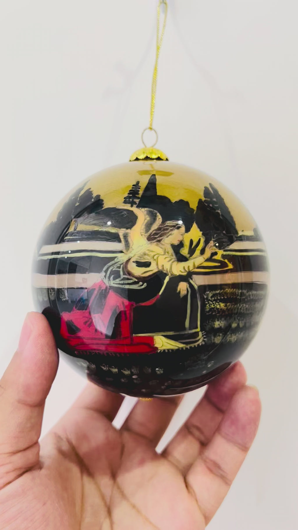 Vintage Hand-Painted Reverse Glass Art Ball, Circa 1970
