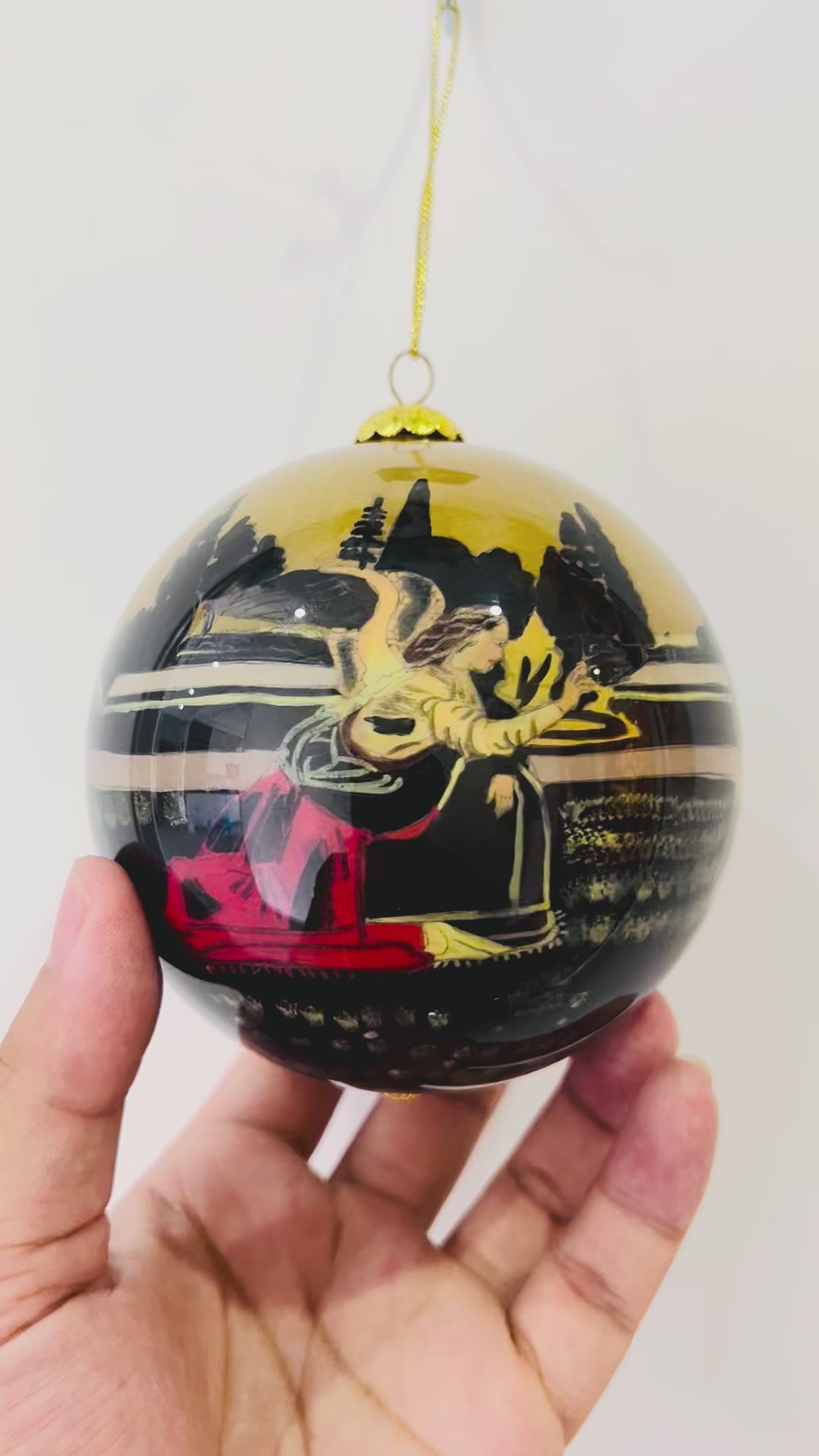 Vintage Hand-Painted Reverse Glass Art Ball, Circa 1970