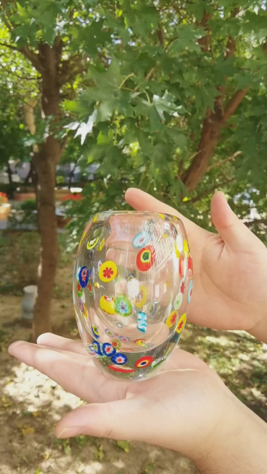 Murano Style Millefiori Art Glass Vase, Mini Multicolor Bud Vase & Pencil Holder, 5.1 Inch
