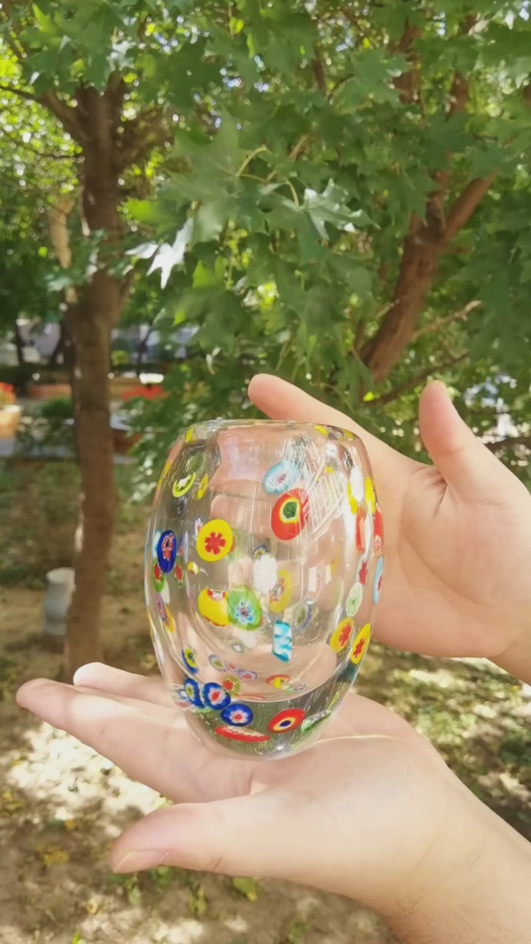 Murano Style Millefiori Art Glass Vase, Mini Multicolor Bud Vase & Pencil Holder, 5.1 Inch
